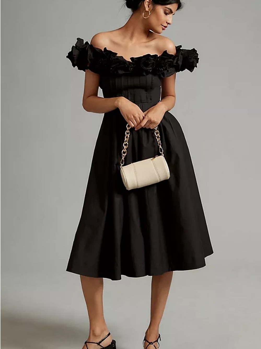 NWOT Anthropologie Maeve  The Corina Ruffled Midi Dress in Black Size S